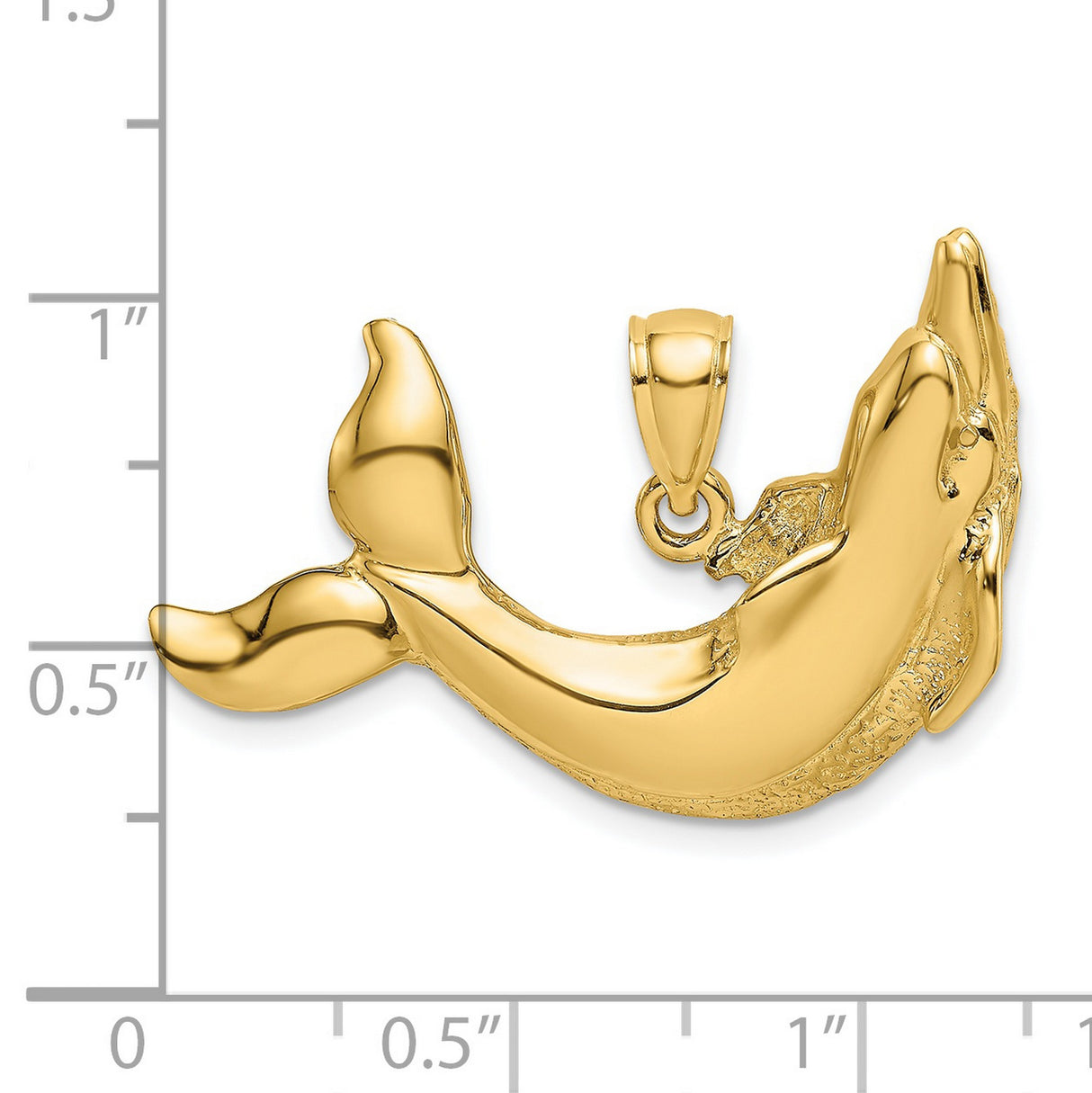 14k Yellow Gold Dolphin Pendant with Curved Dolphins, Ocean and Nautical Theme