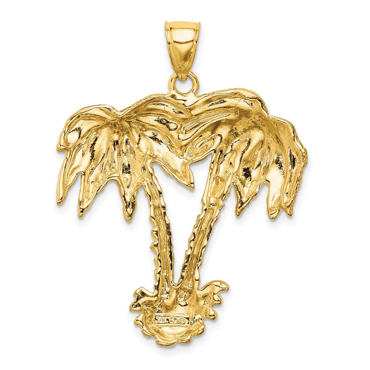 14k Yellow Gold Double Palm Tree Pendant, Tropical Beach Charm for Men and Women