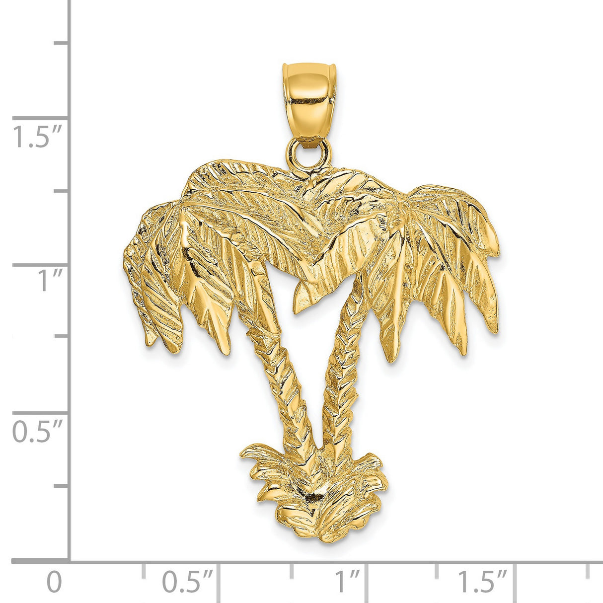 14k Yellow Gold Double Palm Tree Pendant, Tropical Beach Charm for Men and Women