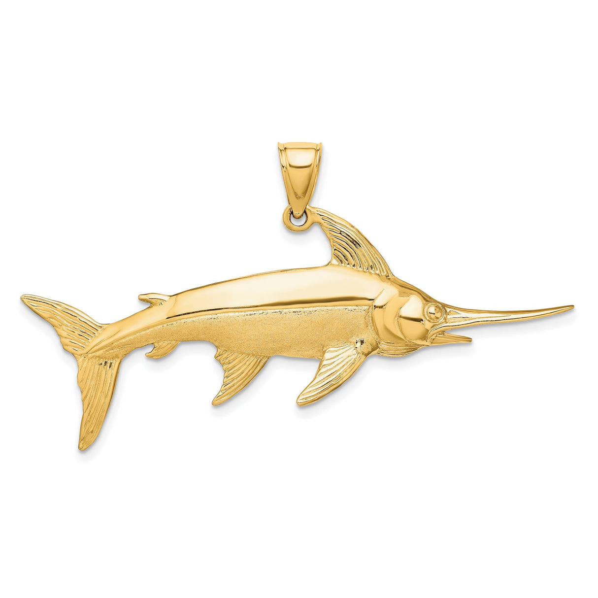 14k Yellow Gold Swordfish Pendant, Detailed Nautical Design for Men or Unisex