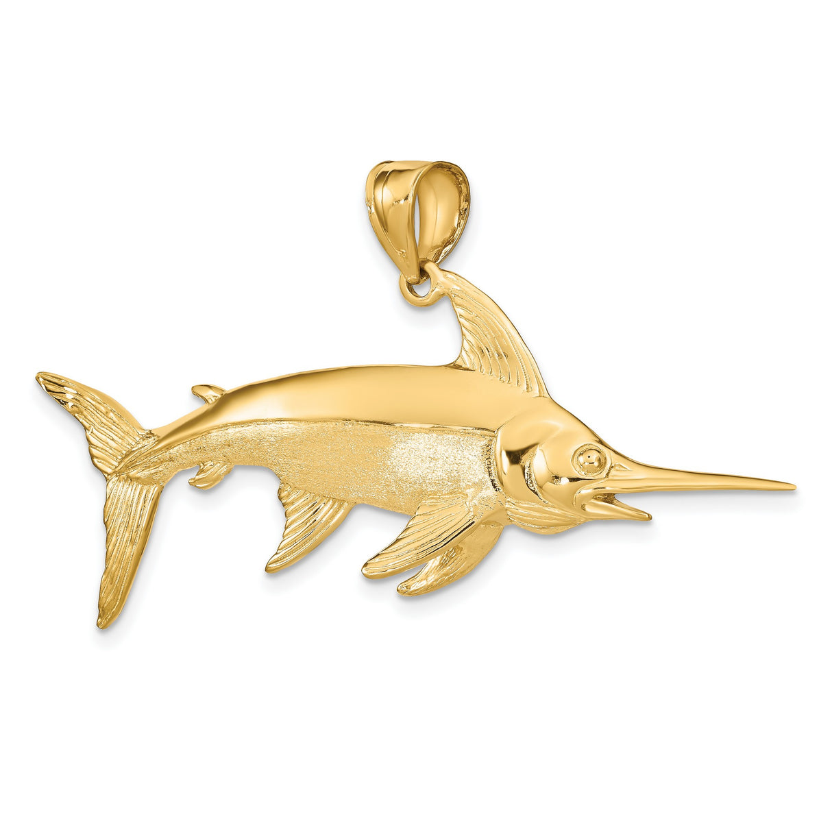 14k Yellow Gold Swordfish Pendant, Detailed Nautical Design for Men or Unisex