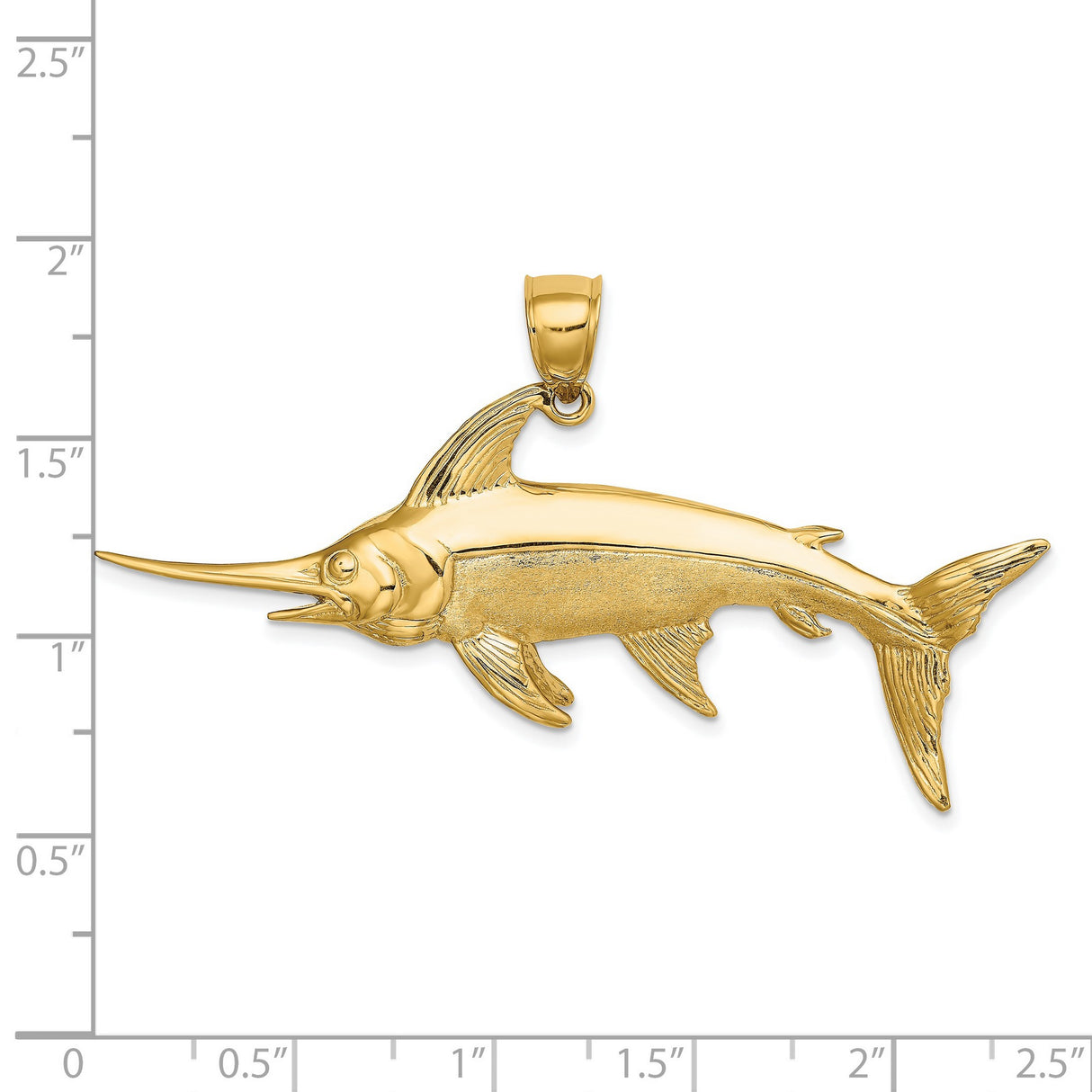 14k Yellow Gold Swordfish Pendant, Detailed Nautical Design for Men or Unisex