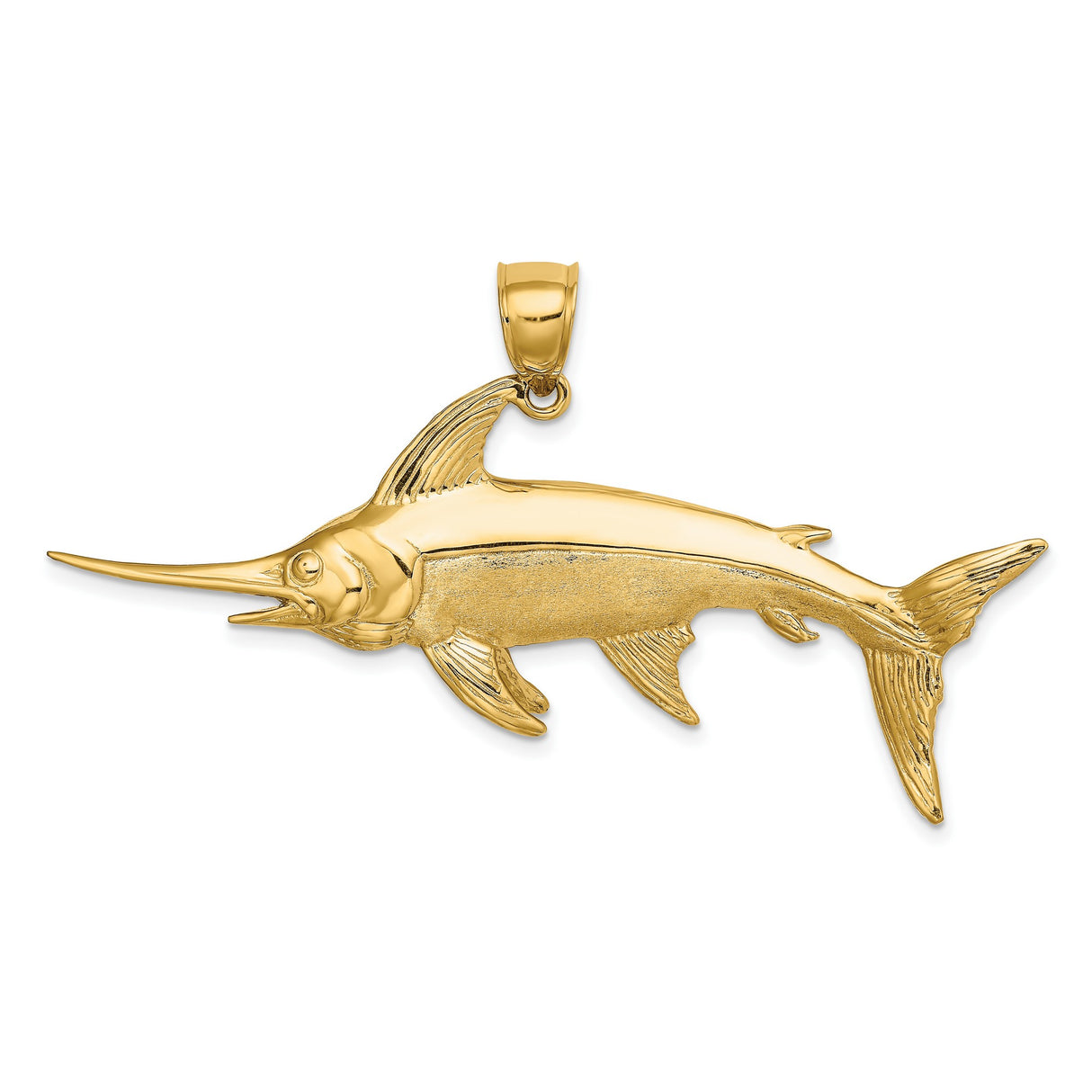 14k Yellow Gold Swordfish Pendant, Detailed Nautical Design for Men or Unisex