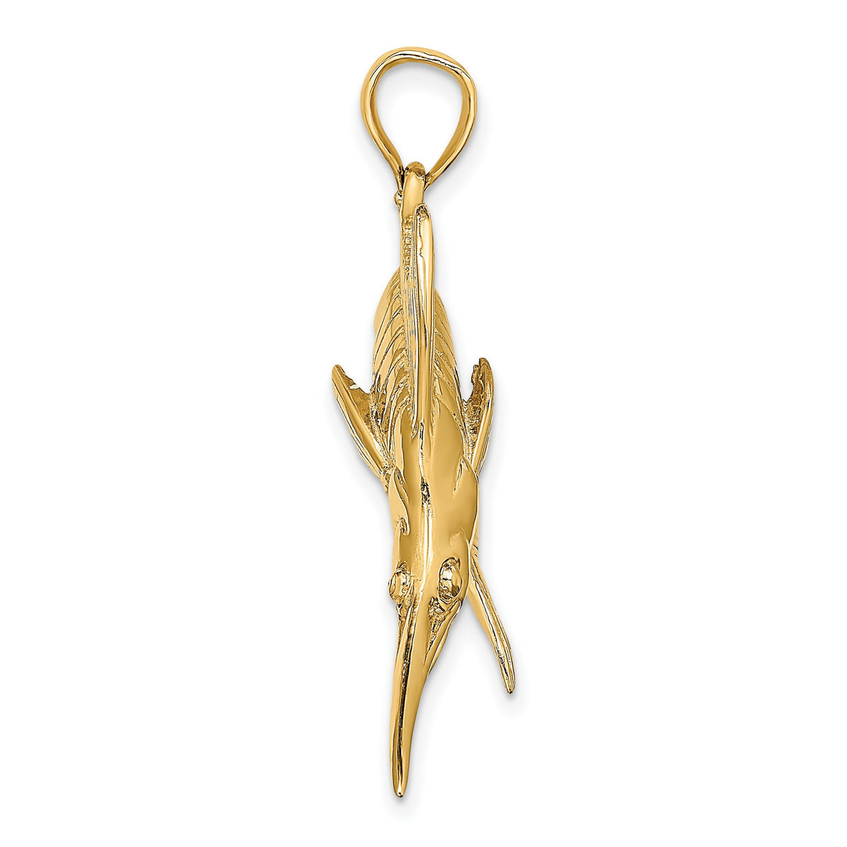 14k Yellow Gold Marlin Pendant with Detailed Fins and Textured Body, Nautical Fishing Jewelry
