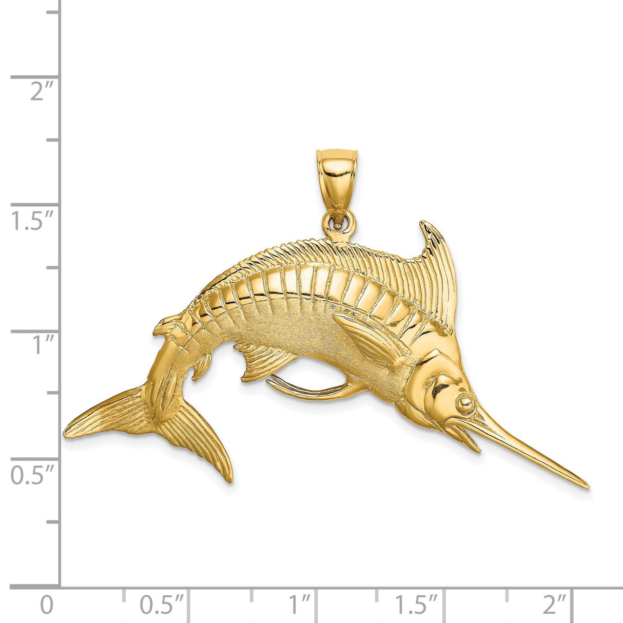 14k Yellow Gold Marlin Pendant with Detailed Fins and Textured Body, Nautical Fishing Jewelry