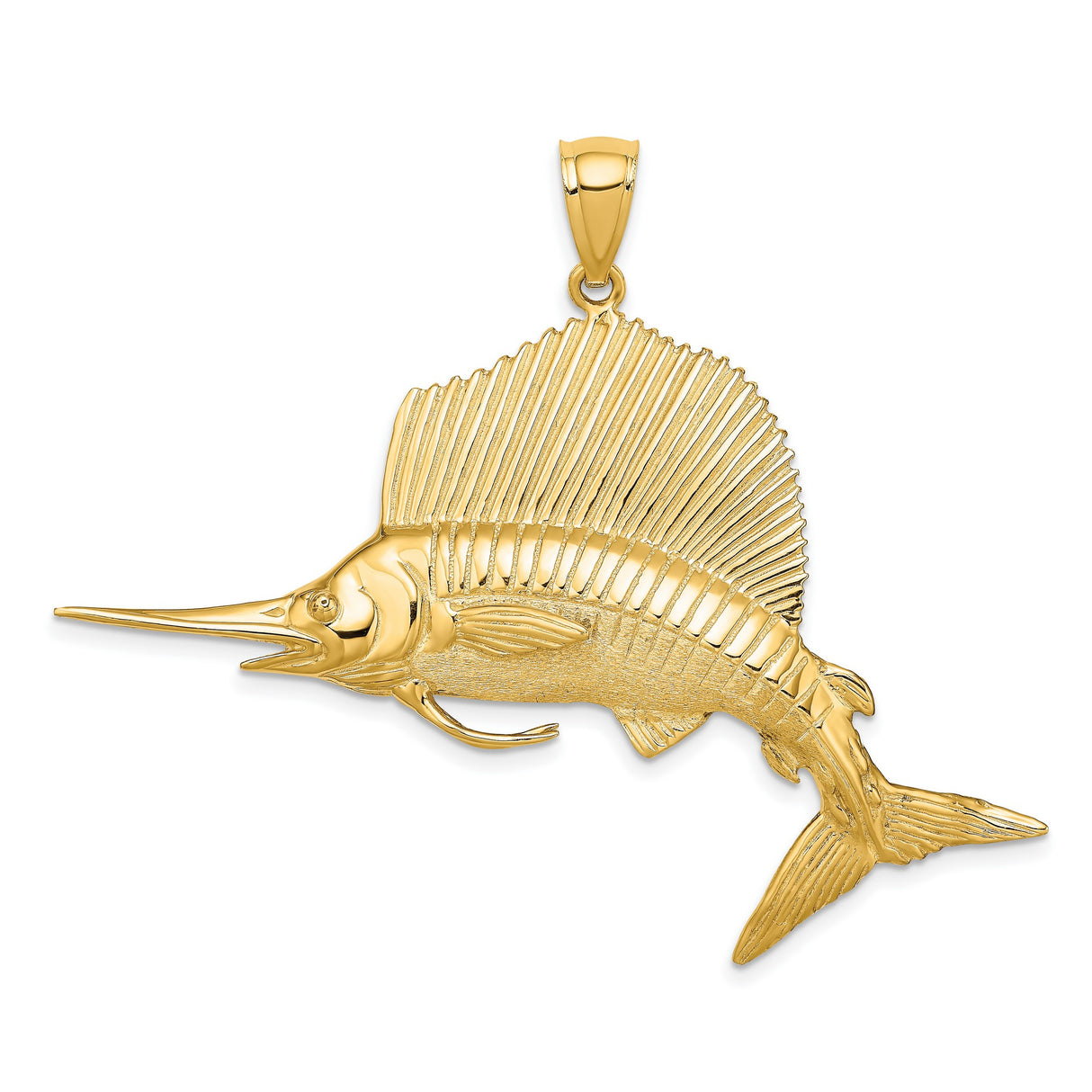 14k Yellow Gold Sailfish Pendant, Nautical Marine Life Jewelry for Men or Unisex