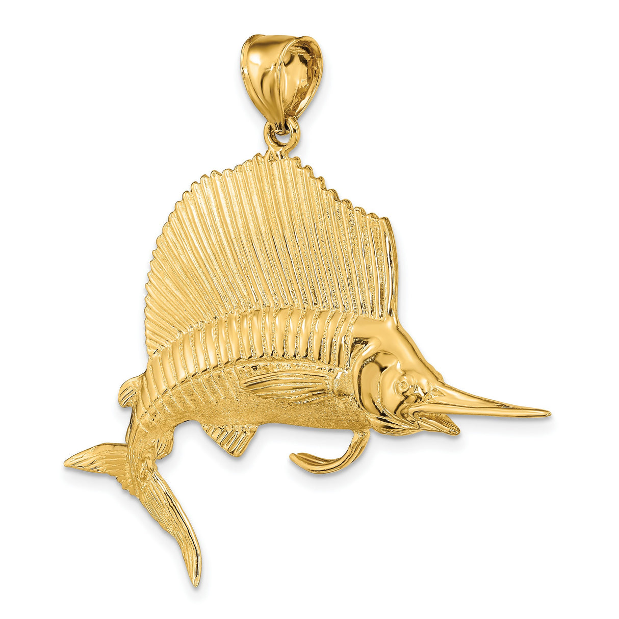 14k Yellow Gold Sailfish Pendant, Nautical Marine Life Jewelry for Men or Unisex