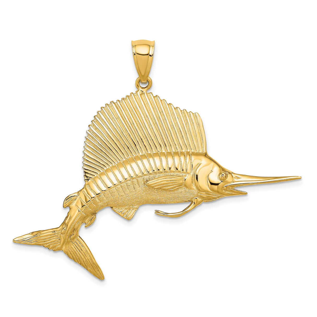 14k Yellow Gold Sailfish Pendant, Nautical Marine Life Jewelry for Men or Unisex