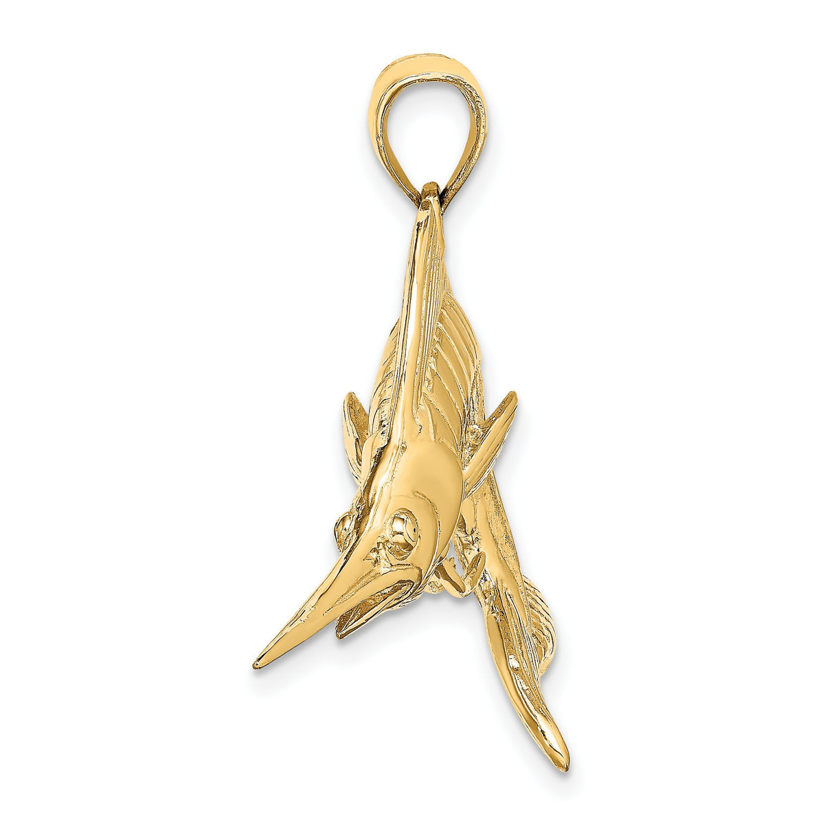 14k Yellow Gold Marlin Fish Pendant, Detailed Nautical Charm for Men