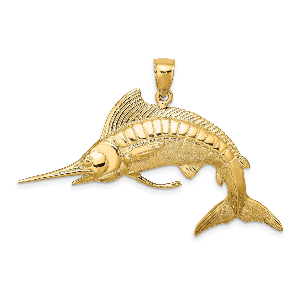 14k Yellow Gold Marlin Fish Pendant, Detailed Nautical Charm for Men