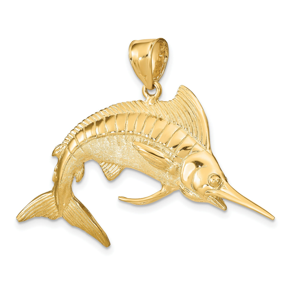 14k Yellow Gold Marlin Fish Pendant, Detailed Nautical Charm for Men