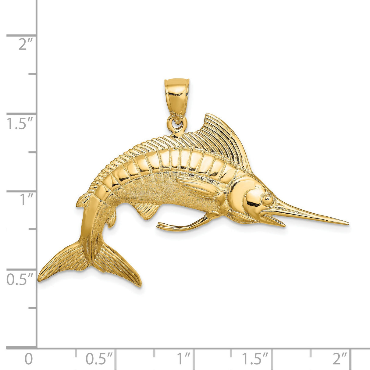 14k Yellow Gold Marlin Fish Pendant, Detailed Nautical Charm for Men