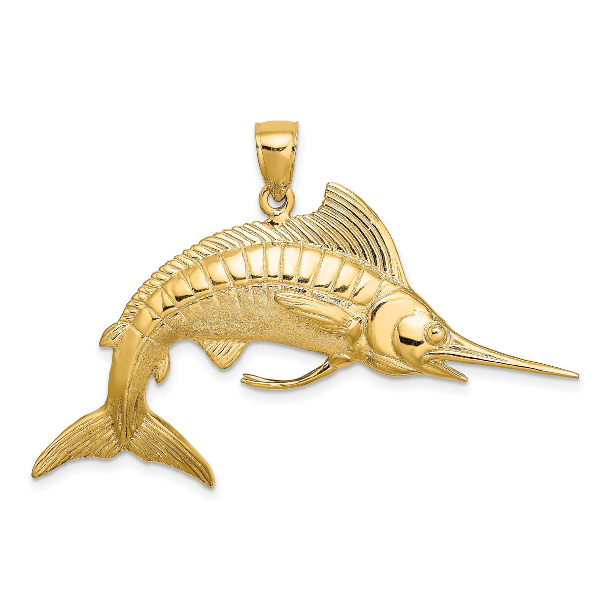 14k Yellow Gold Marlin Fish Pendant, Detailed Nautical Charm for Men