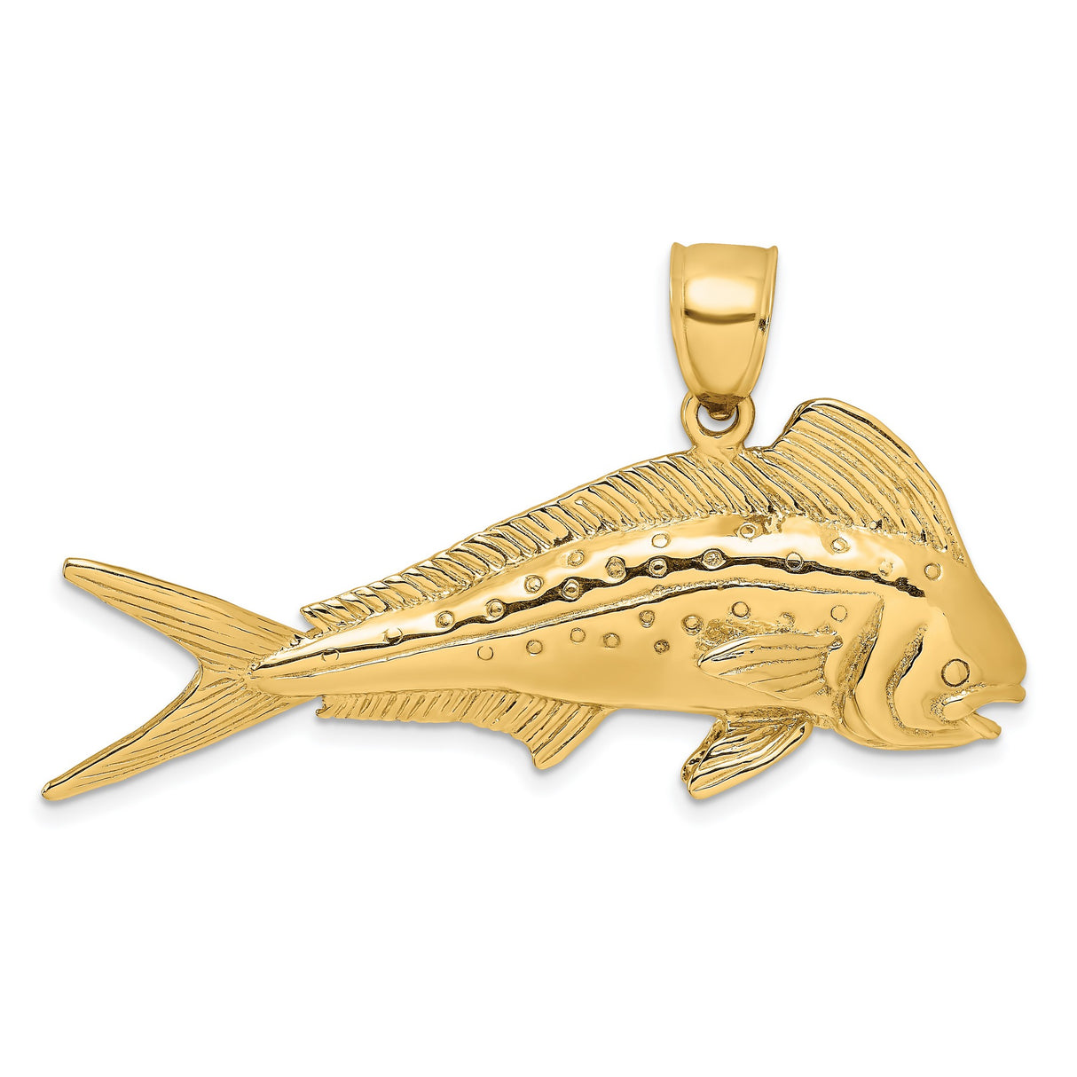 14k Yellow Gold Mahi Mahi Pendant, Nautical Marine Life Charm for Men or Unisex
