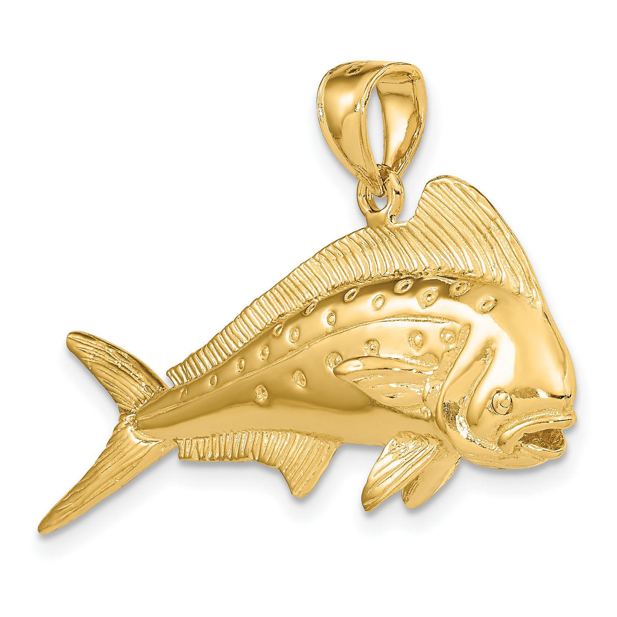 14k Yellow Gold Mahi Mahi Pendant, Nautical Marine Life Charm for Men or Unisex