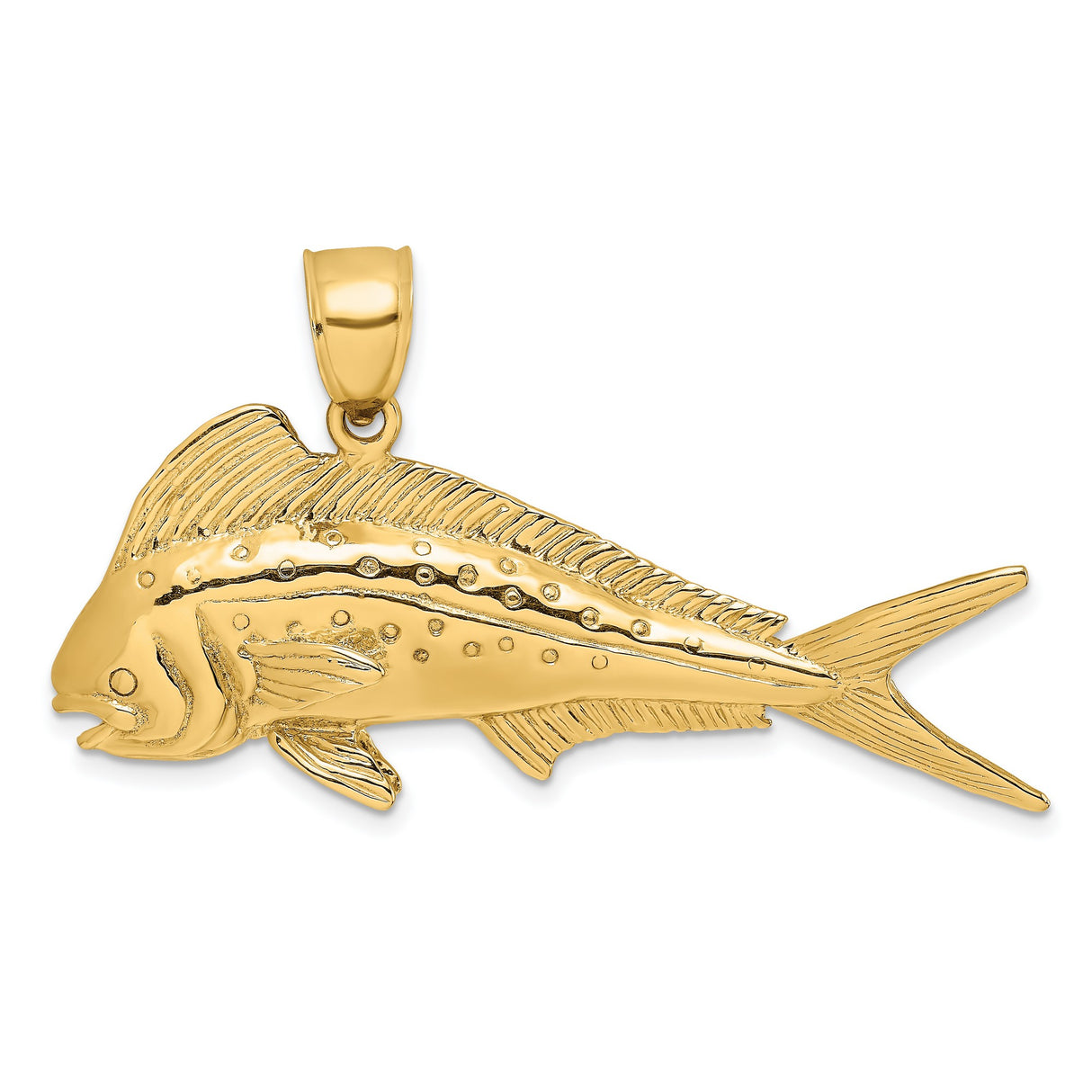 14k Yellow Gold Mahi Mahi Pendant, Nautical Marine Life Charm for Men or Unisex