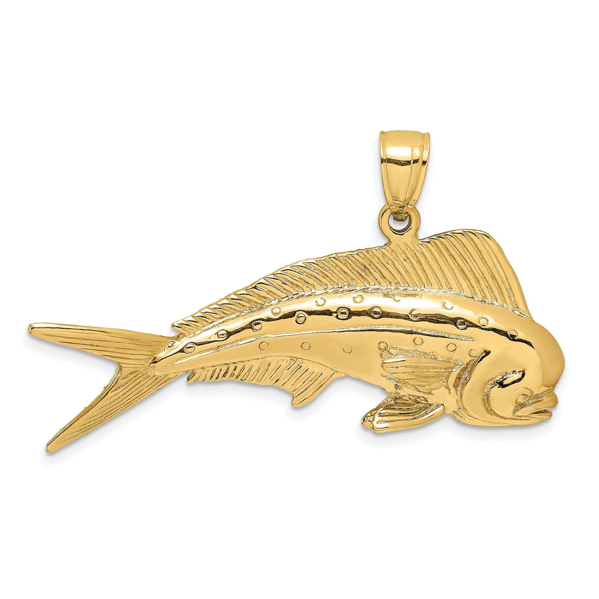 14k Yellow Gold Mahi Mahi Pendant, Dorado Fish Charm for Nautical and Ocean Style