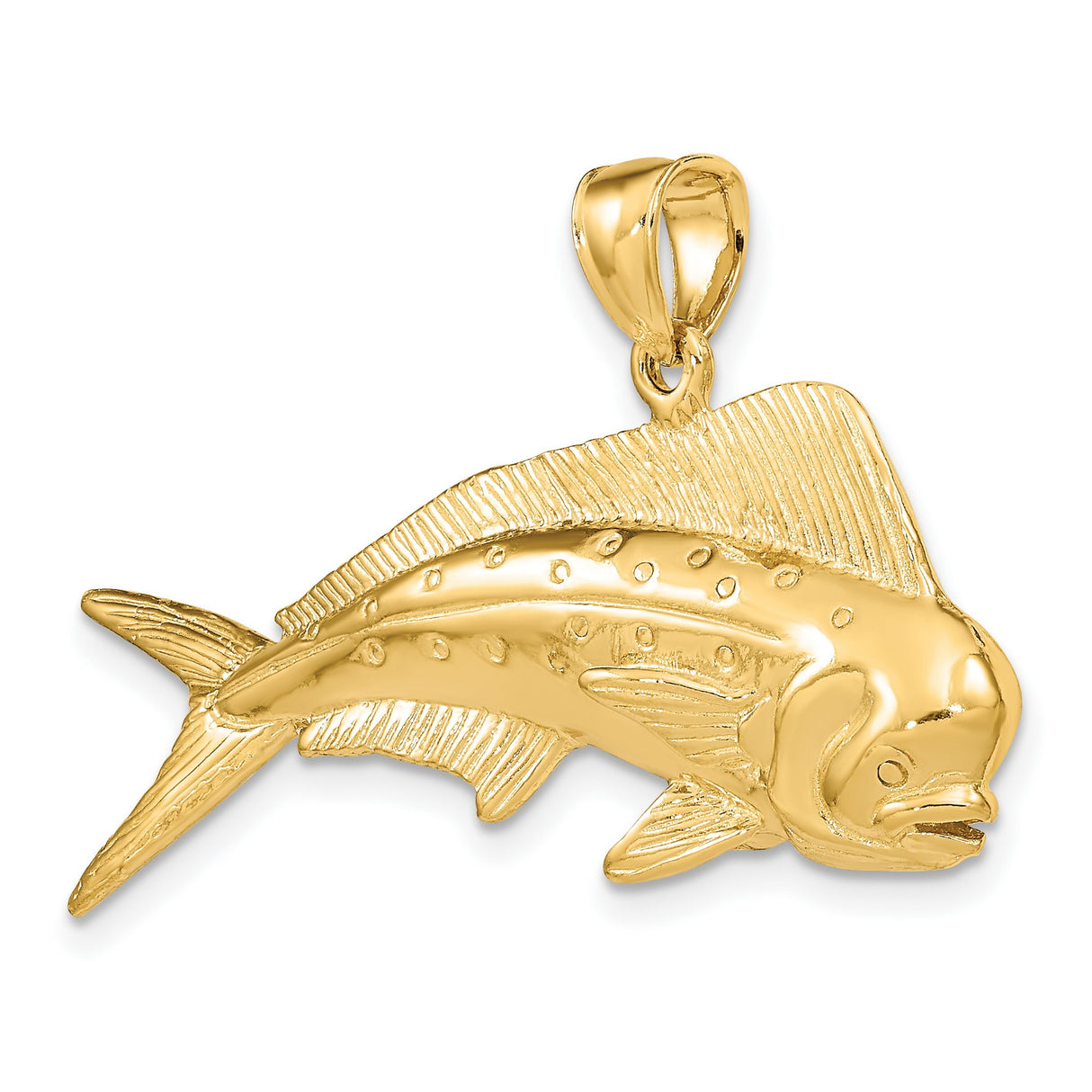 14k Yellow Gold Mahi Mahi Pendant, Dorado Fish Charm for Nautical and Ocean Style