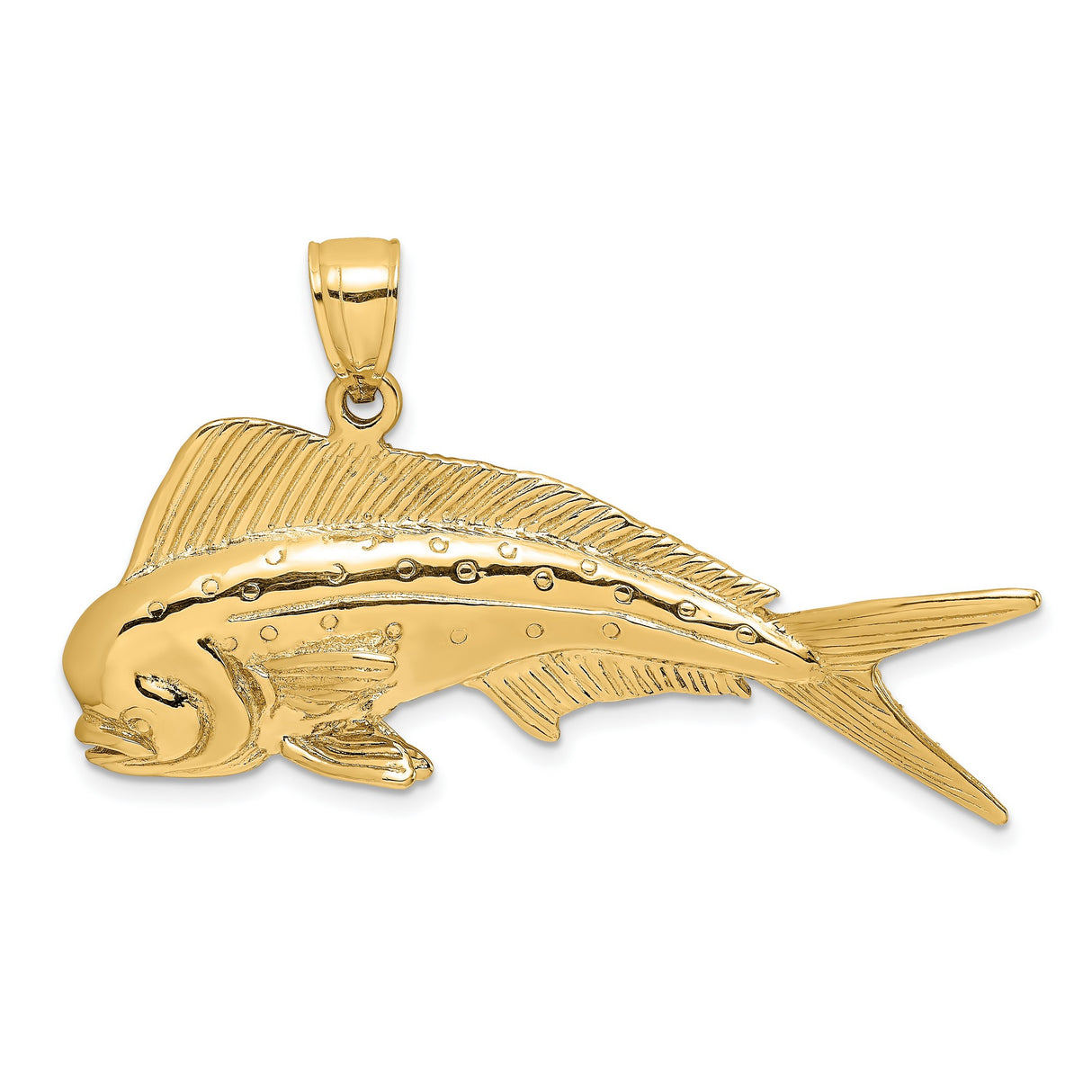 14k Yellow Gold Mahi Mahi Pendant, Dorado Fish Charm for Nautical and Ocean Style