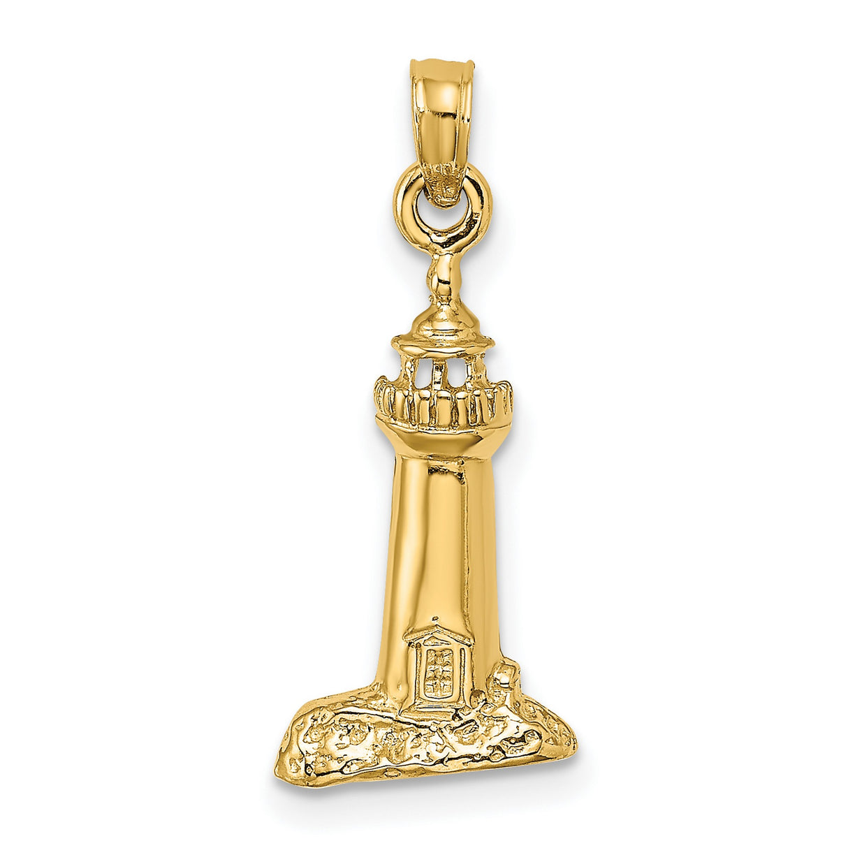 14k Yellow Gold Lighthouse Pendant, Coastal Nautical Charm Symbolizing Guidance and Strength