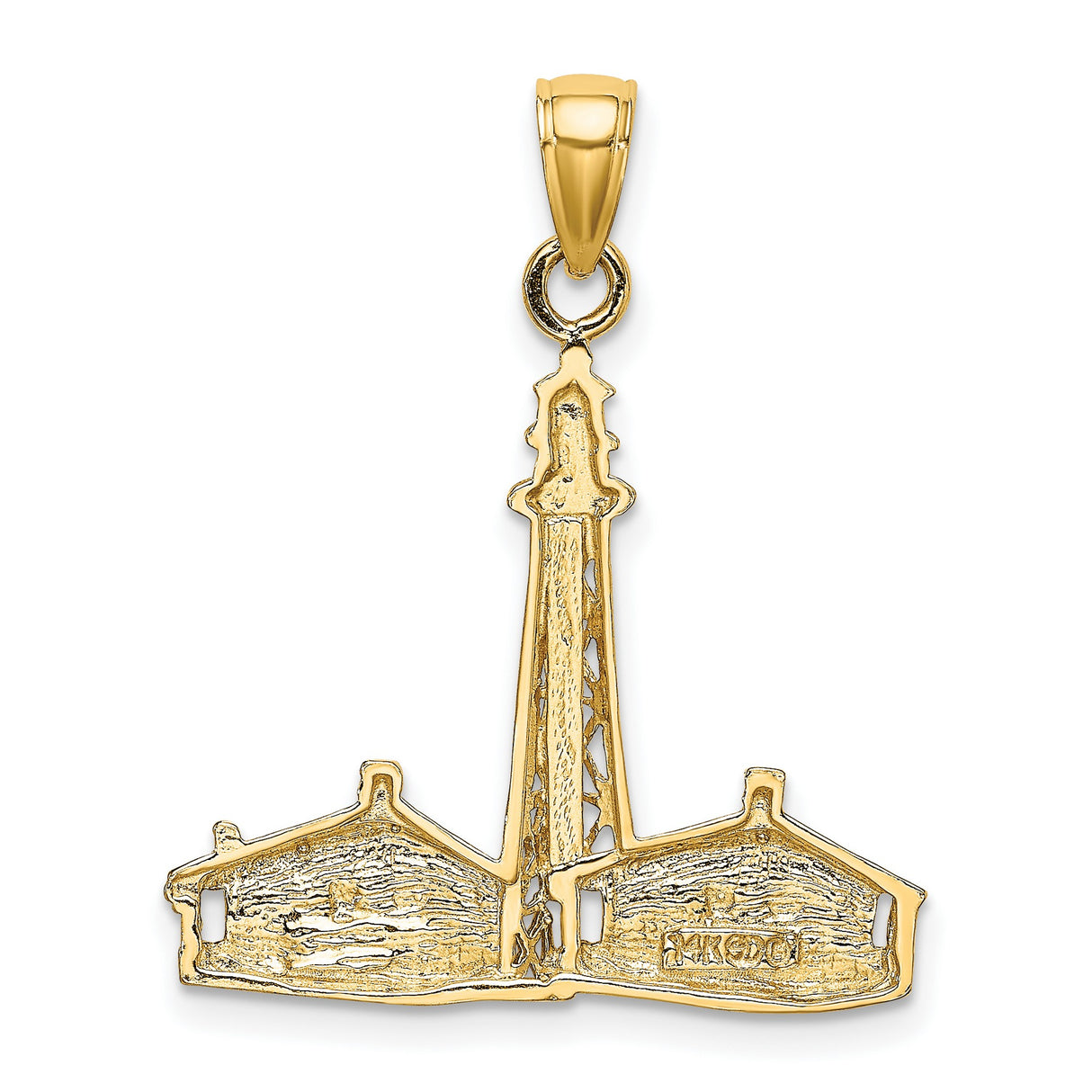 14k Yellow Gold Lighthouse Pendant with Coastal Cottage and Maritime Design