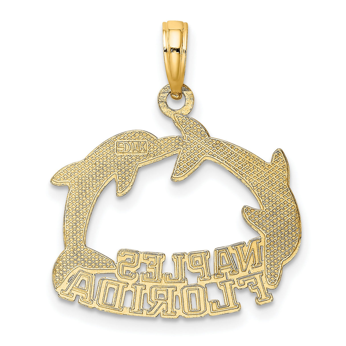 14k Yellow Gold Dolphin Pendant with Two Dolphins Forming Circle, Coastal Ocean Charm