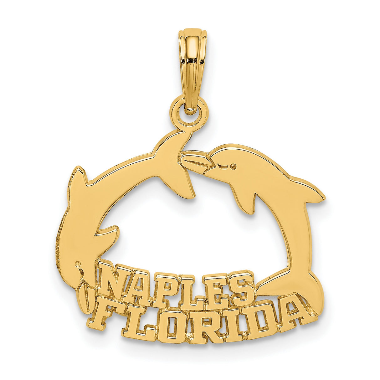 14k Yellow Gold Dolphin Pendant with Two Dolphins Forming Circle, Coastal Ocean Charm