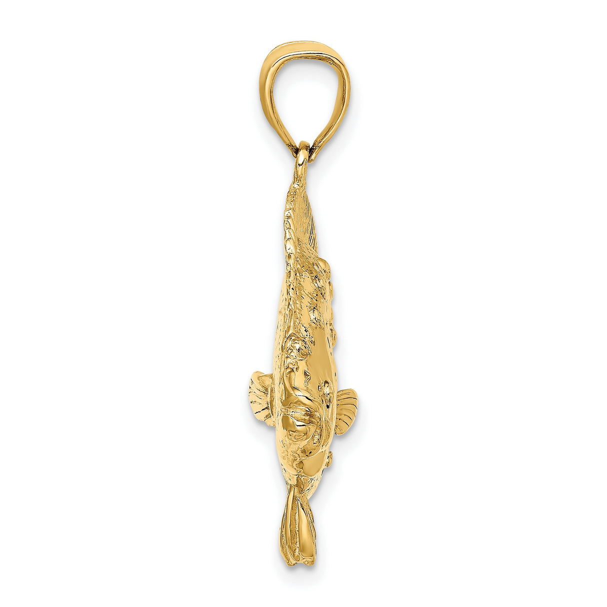 14k Yellow Gold Flounder Fish Pendant, Textured Nautical Sea Creature Charm for Men or Unisex