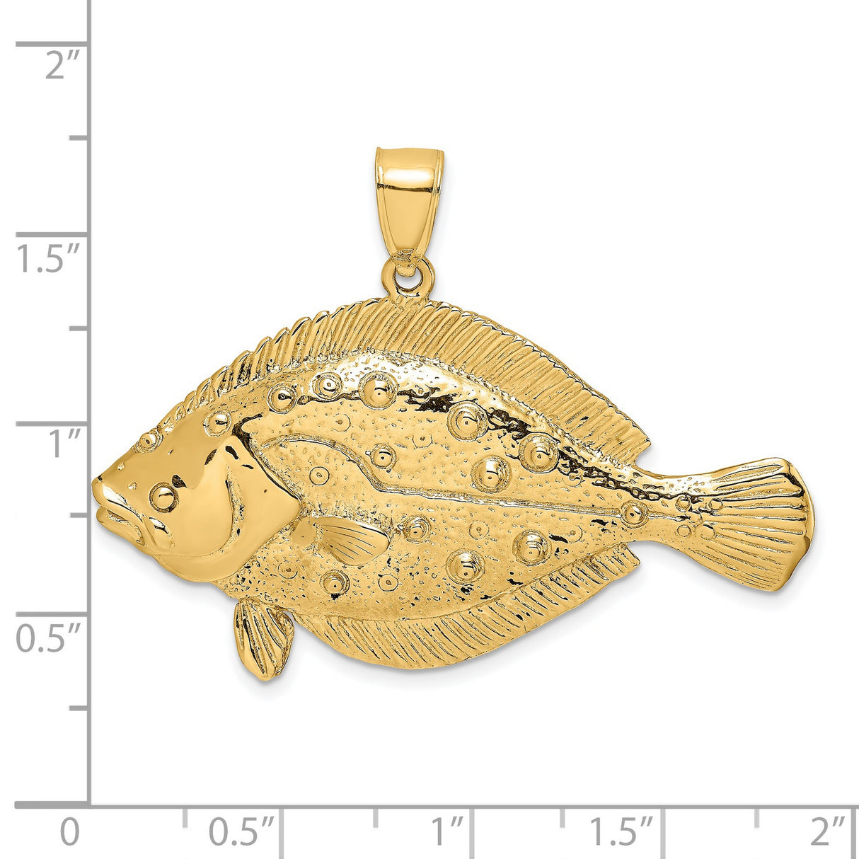 14k Yellow Gold Flounder Fish Pendant, Textured Nautical Sea Creature Charm for Men or Unisex