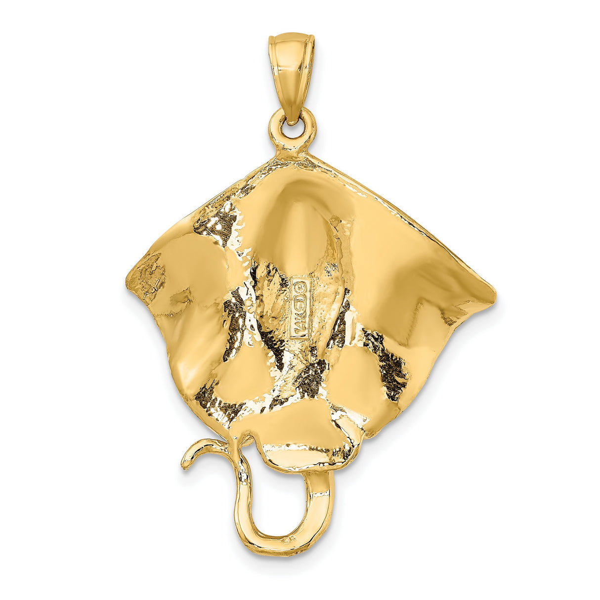 Polished Southern Stingray Charm Pendant in Real 14k Yellow Gold