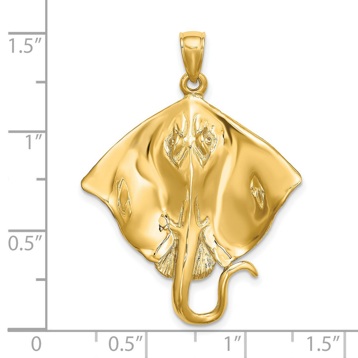 Polished Southern Stingray Charm Pendant in Real 14k Yellow Gold