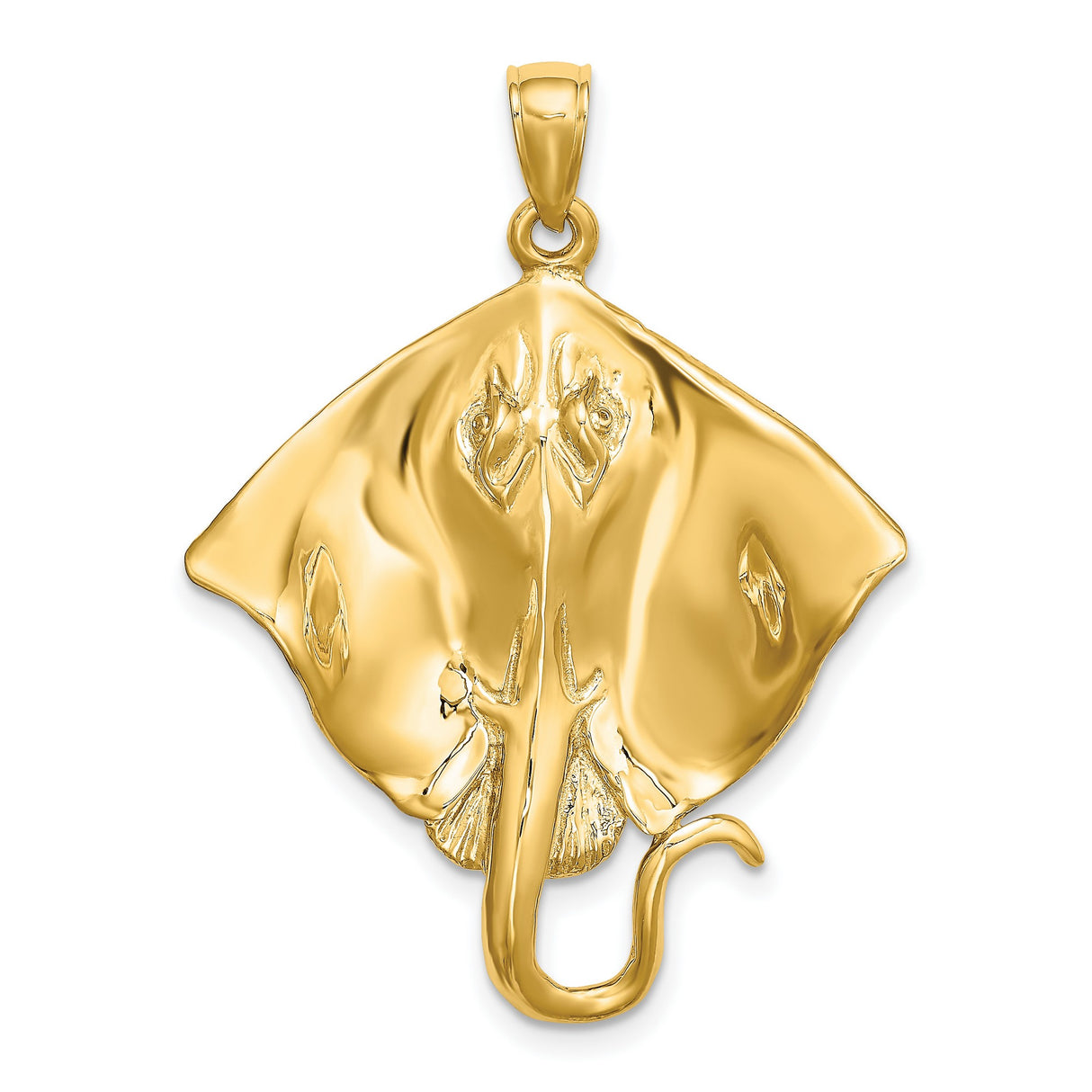 Polished Southern Stingray Charm Pendant in Real 14k Yellow Gold