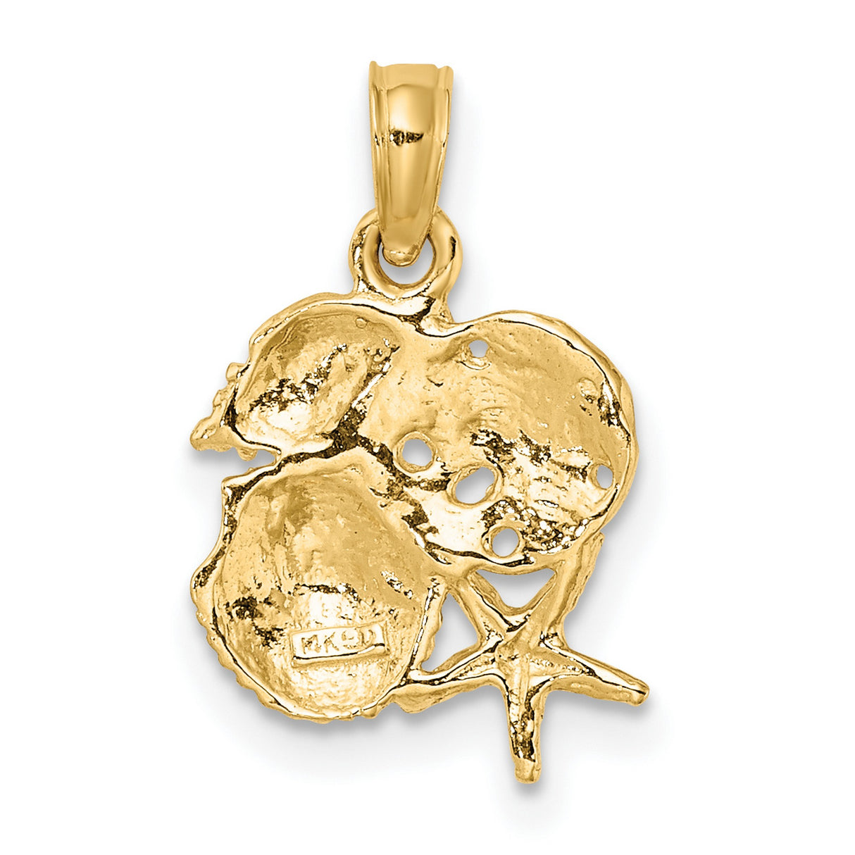 14k Yellow Gold Pendant with Sand Dollar, Starfish, and Seashell Charm, Nautical Beach Theme