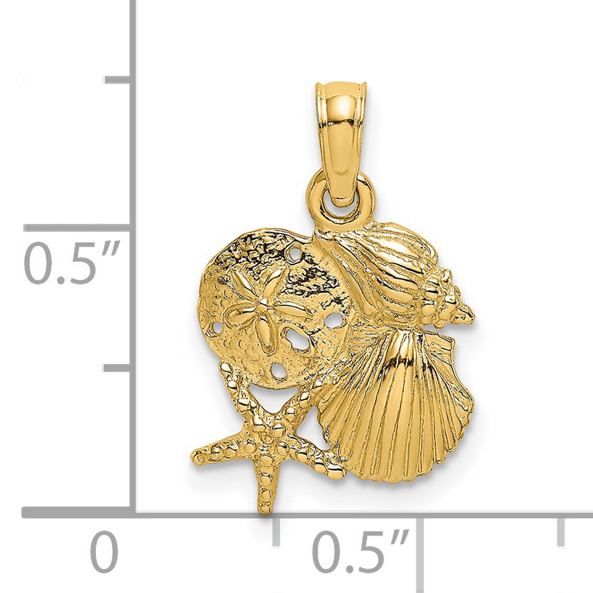 14k Yellow Gold Pendant with Sand Dollar, Starfish, and Seashell Charm, Nautical Beach Theme