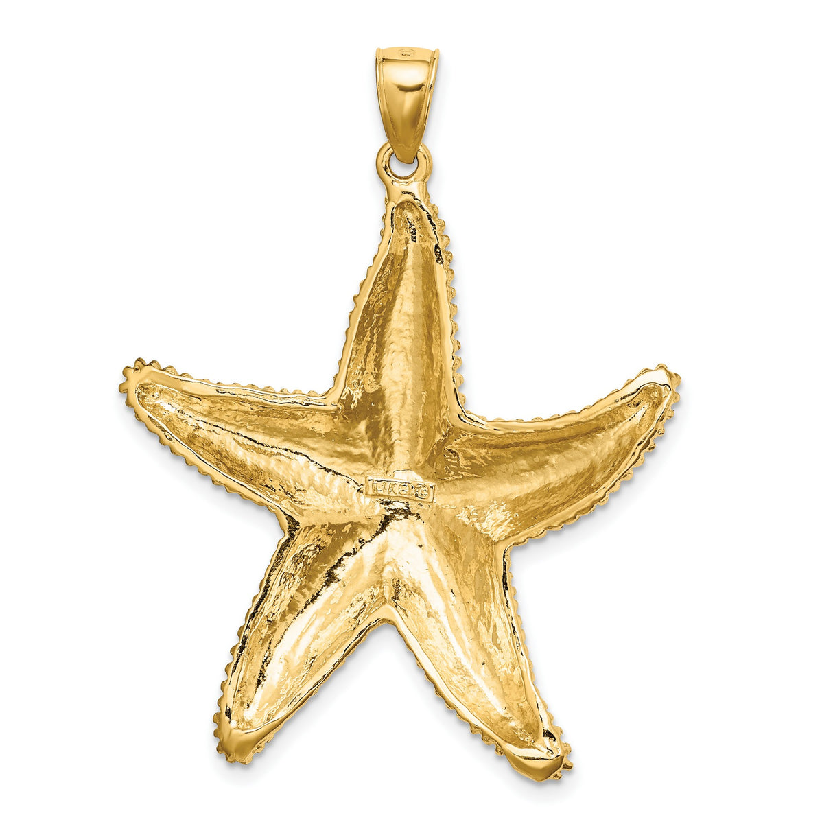 14k Yellow Gold Starfish Pendant, Textured Ocean Charm, Nautical Coastal Style for Women