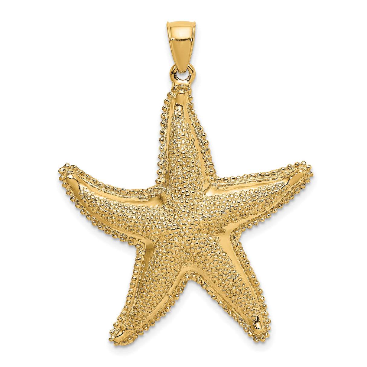 14k Yellow Gold Starfish Pendant, Textured Ocean Charm, Nautical Coastal Style for Women
