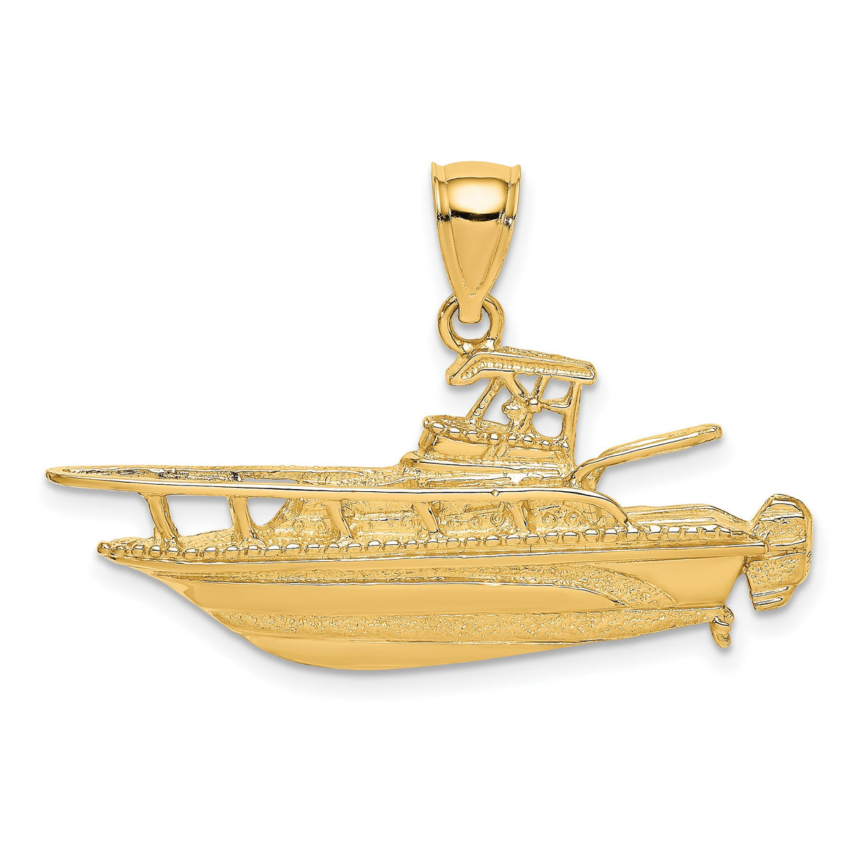 14k Yellow Gold Boat Pendant, Detailed Motor Yacht Charm, Nautical Jewelry for Men or Unisex