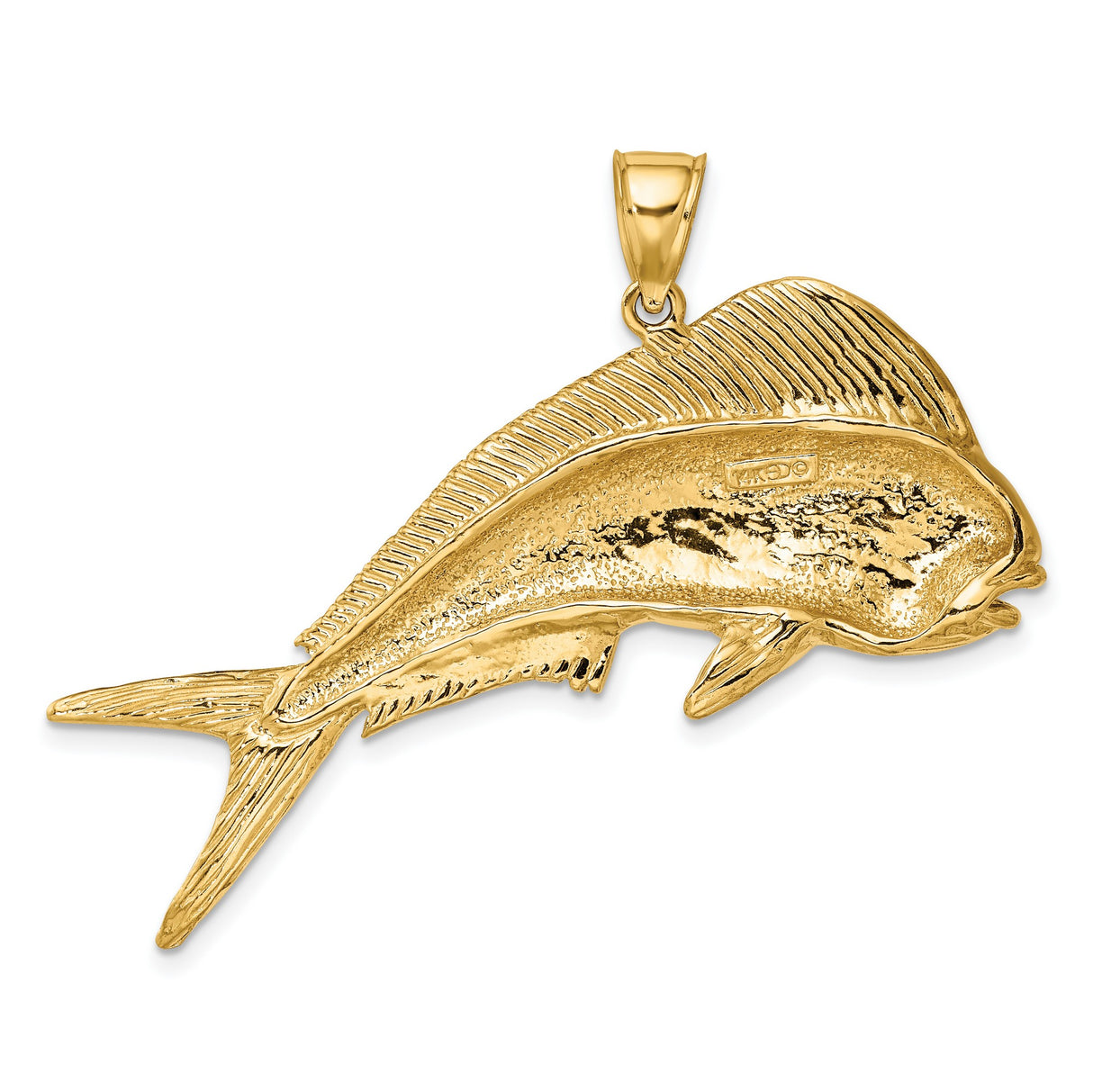 14k Yellow Gold Mahi Mahi Fish Pendant, Nautical Marine Charm for Men or Unisex Wear