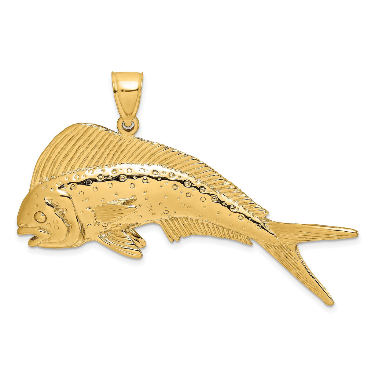 14k Yellow Gold Mahi Mahi Fish Pendant, Nautical Marine Charm for Men or Unisex Wear