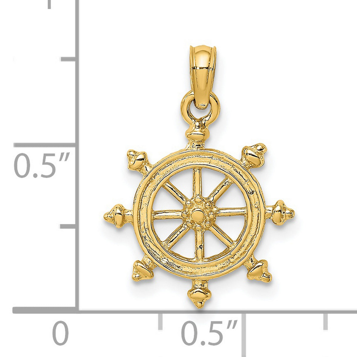 14k Yellow Gold Ship Wheel Pendant, Nautical Charm, Marine Adventure Symbol for Men or Unisex
