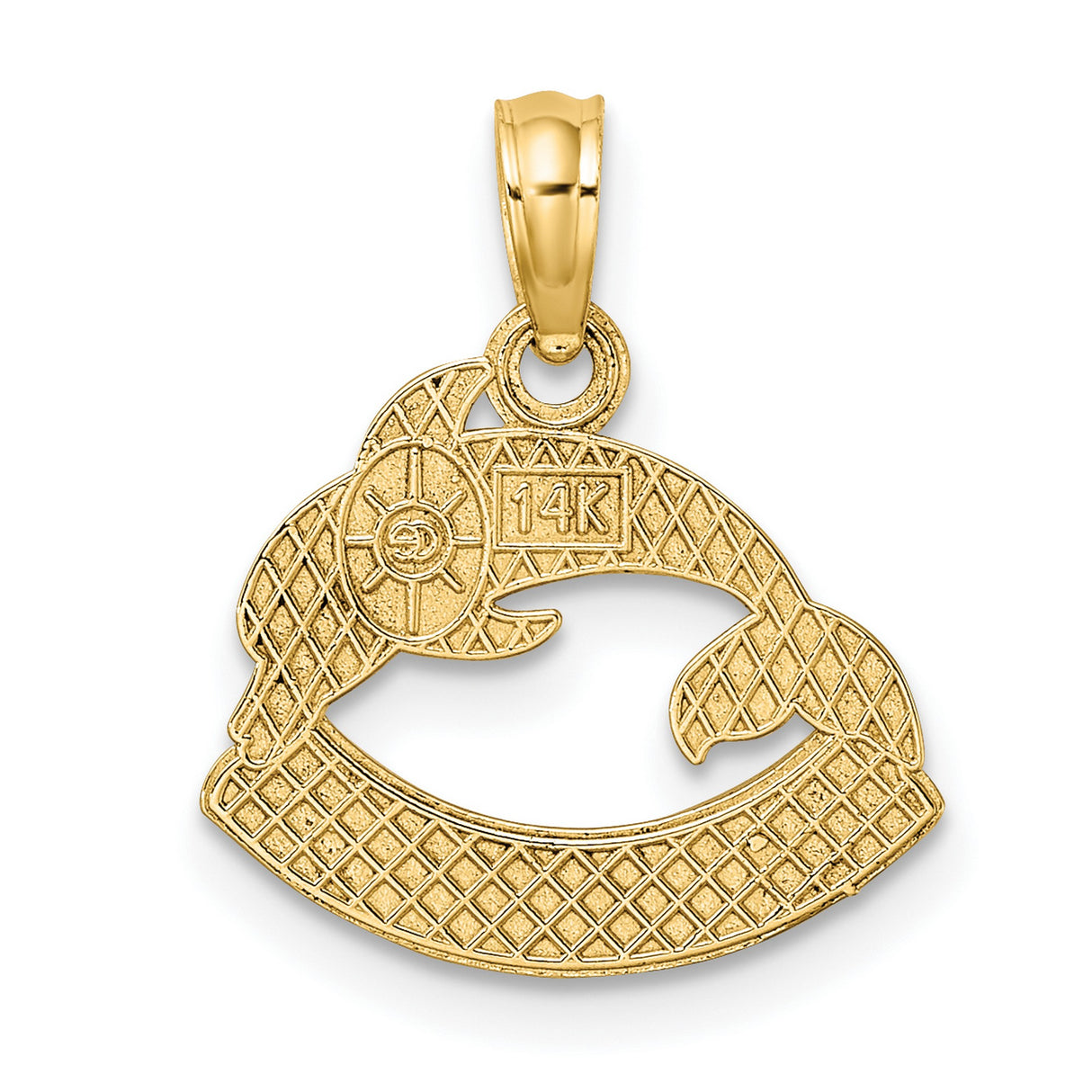14k Yellow Gold Dolphin Pendant with Nags Head Engraving, Nautical Ocean Life Charm