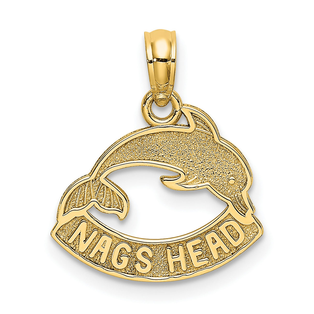 14k Yellow Gold Dolphin Pendant with Nags Head Engraving, Nautical Ocean Life Charm