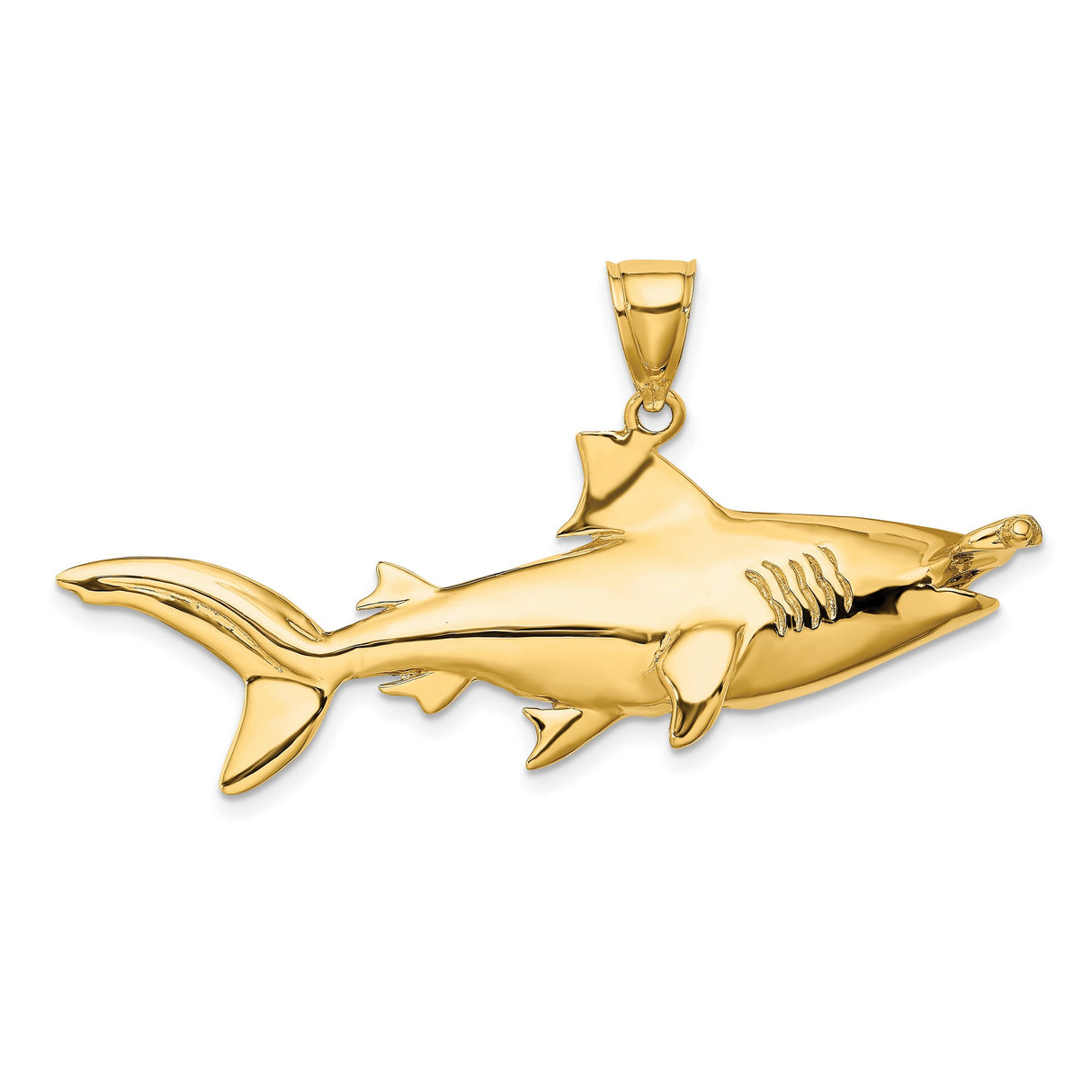 14k Yellow Gold Shark Pendant with Detailed Great White Design, Nautical Charm for Men or Unisex