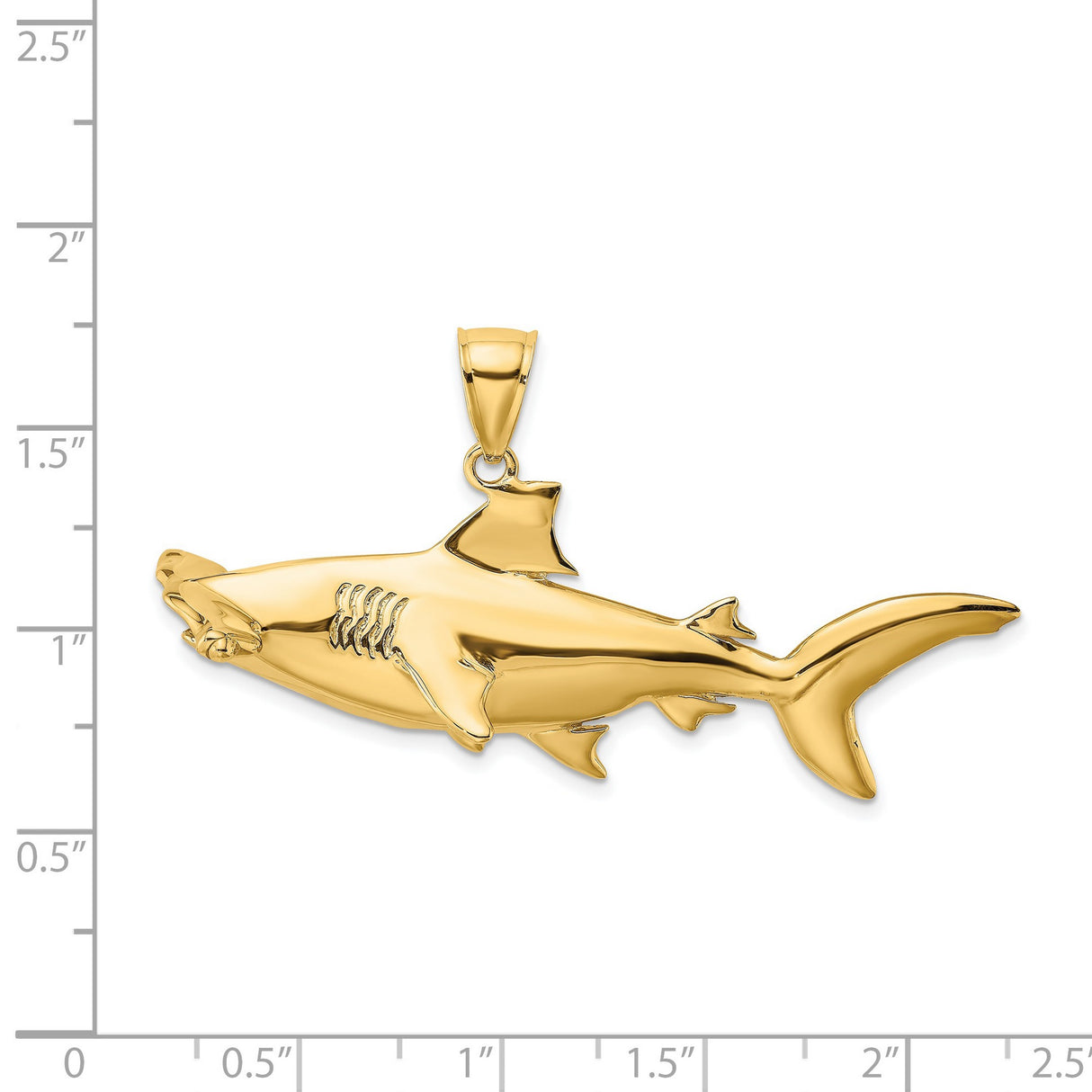 14k Yellow Gold Shark Pendant with Detailed Great White Design, Nautical Charm for Men or Unisex