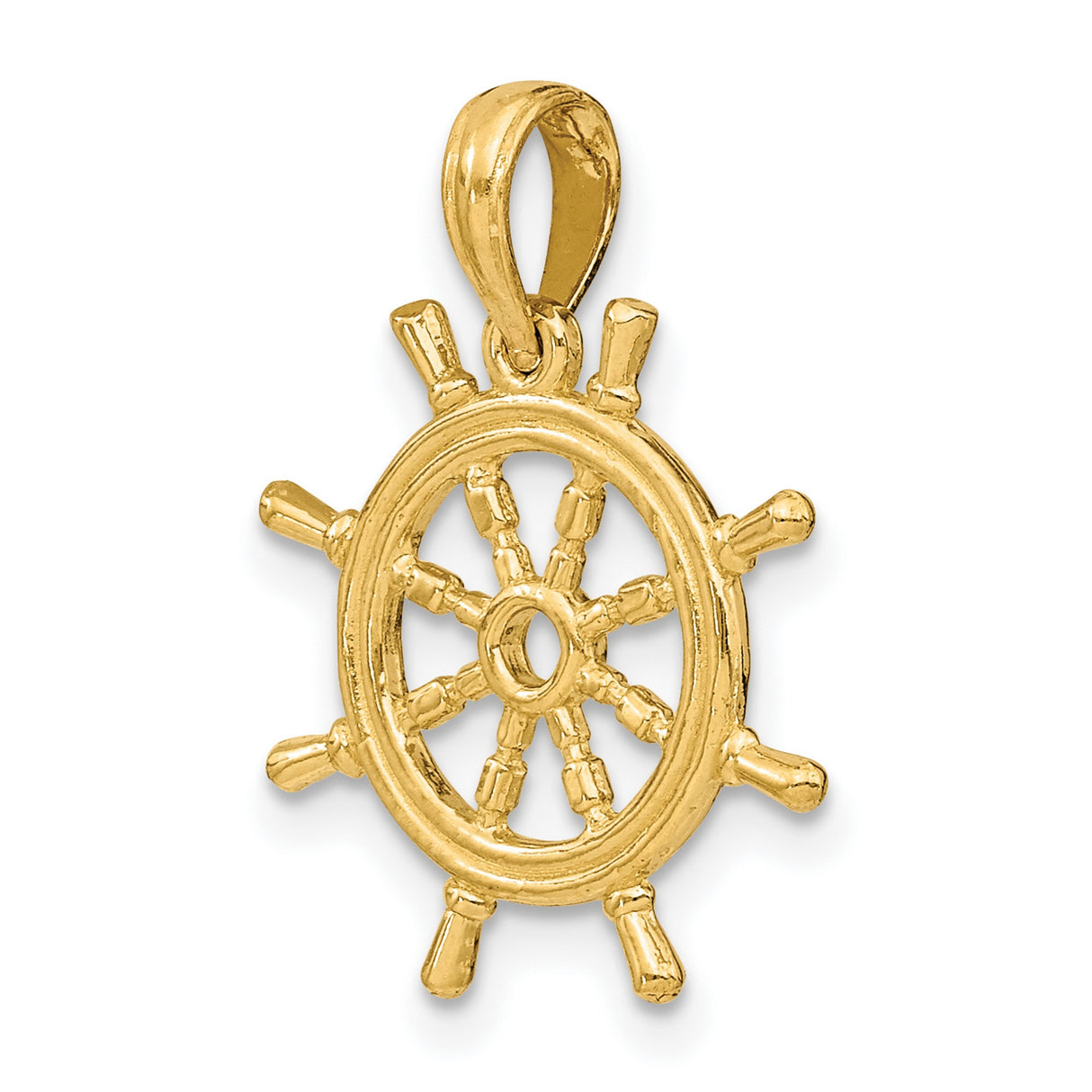 14k Yellow Gold Ship Wheel Pendant, Nautical Maritime Charm with Detailed Helm Design for Men or Unisex