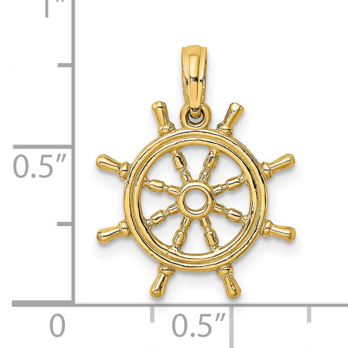 14k Yellow Gold Ship Wheel Pendant, Nautical Maritime Charm with Detailed Helm Design for Men or Unisex