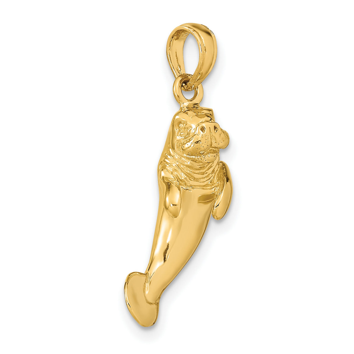14k Yellow Gold Manatee Pendant, Detailed Sea Cow Charm, Nautical Marine Life Jewelry