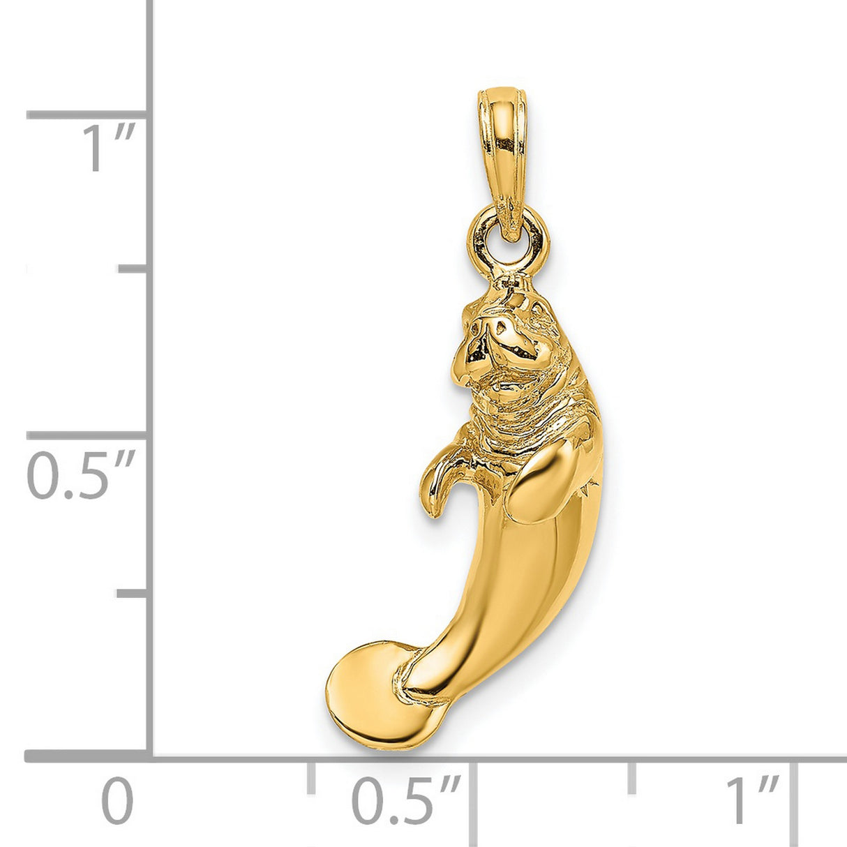 14k Yellow Gold Manatee Pendant, Detailed Sea Cow Charm, Nautical Marine Life Jewelry