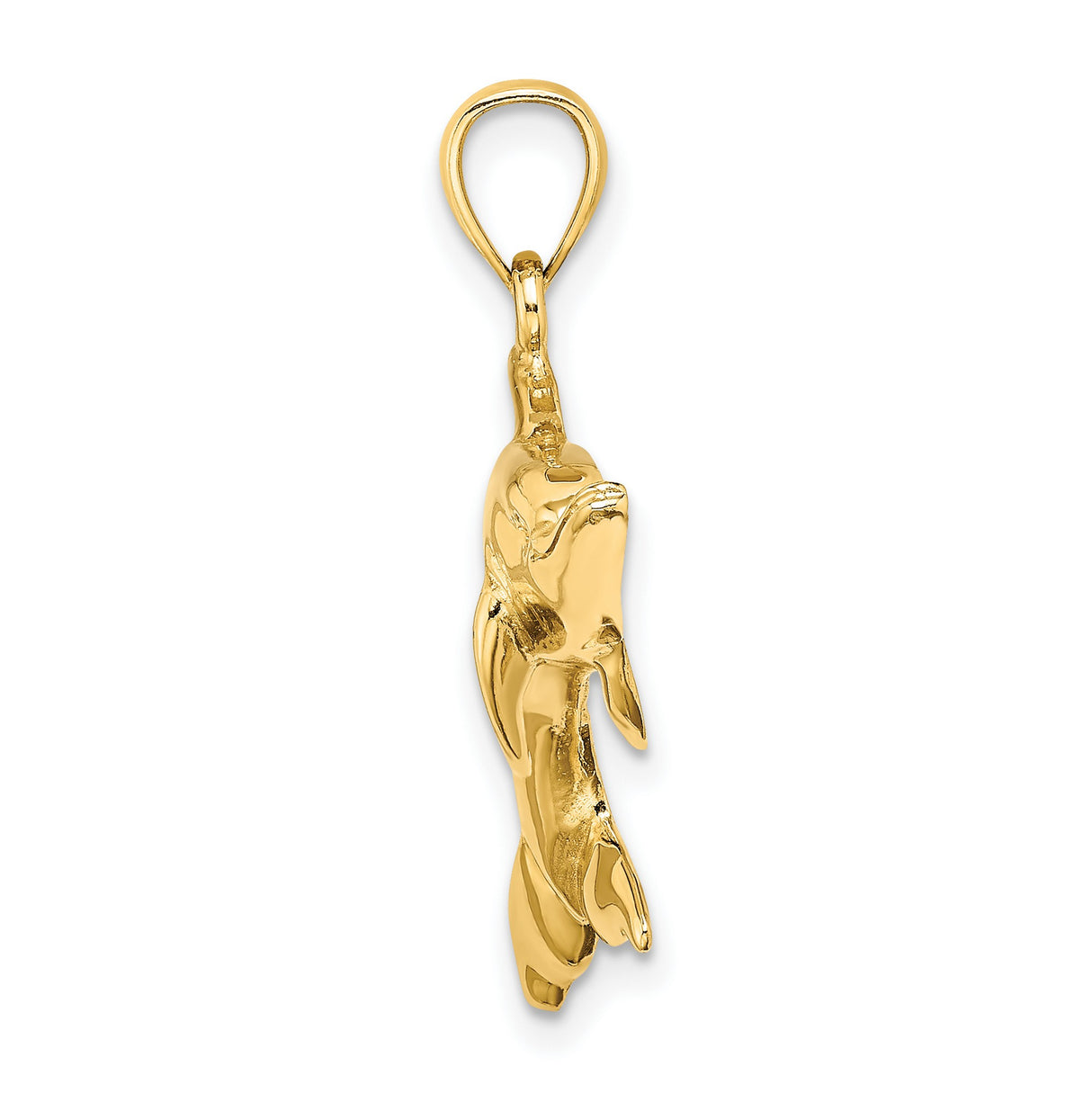 14k Yellow Gold Dolphin Pendant, Leaping Ocean Animal Charm for Women