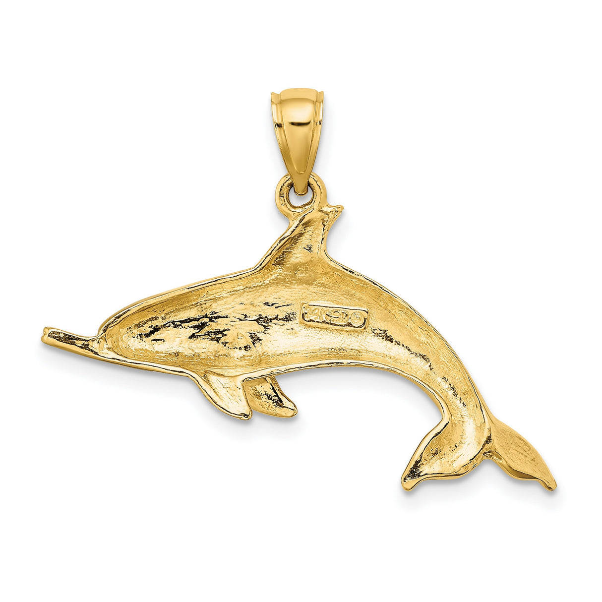 14k Yellow Gold Dolphin Pendant, Leaping Ocean Animal Charm for Women